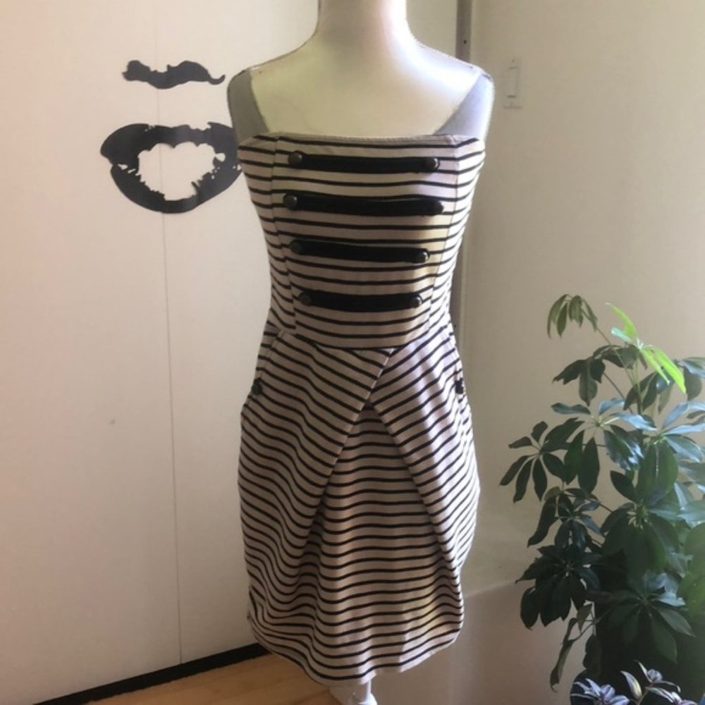 CALVIN KLEIN Military Style Strapless Mini Dress